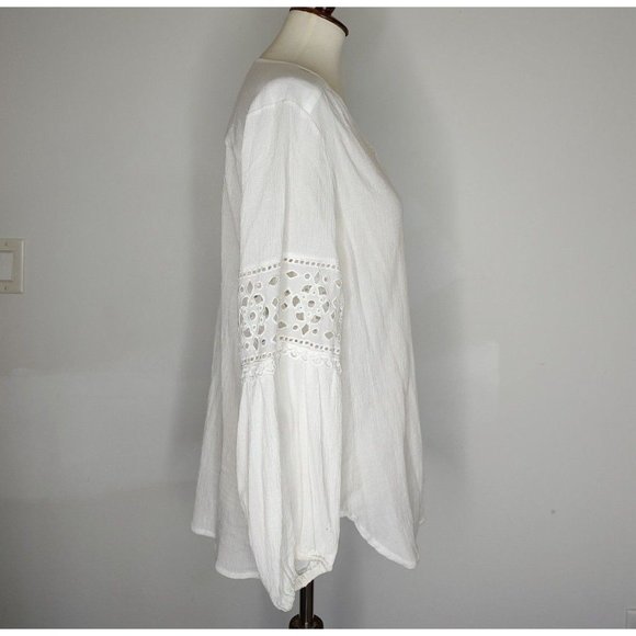 Max Studio Top Blouse Button Up Shirt White sz L Eyelet Balloon Sleeve… - Picture 4 of 8